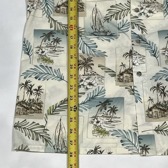 Vintage Pierre Cardin Retro Hawaiian Button Up Shirt Men Medium Island Hut Boat - Picture 13 of 15